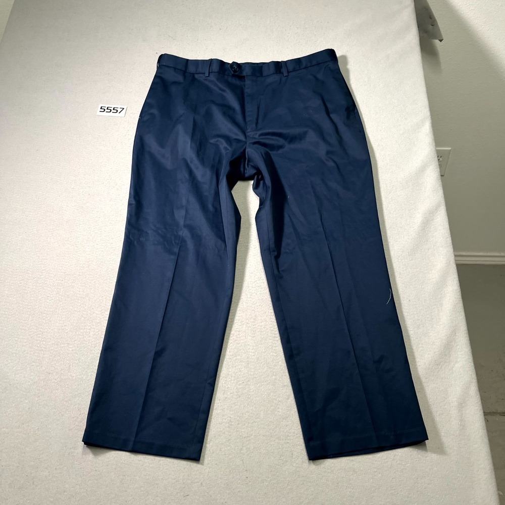 Mens Chino Pants 40x30 Navy Blue Flat Front Straight Leg Formal Business Oxford